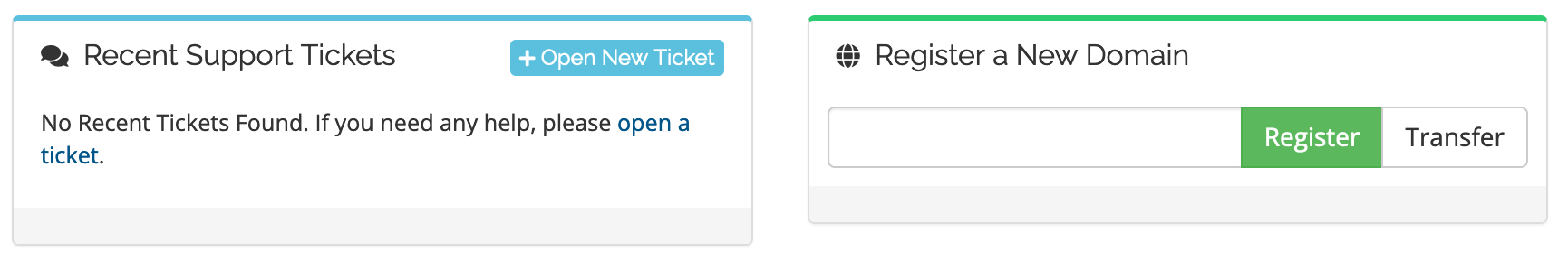 Support Ticket and New Domain Blocks